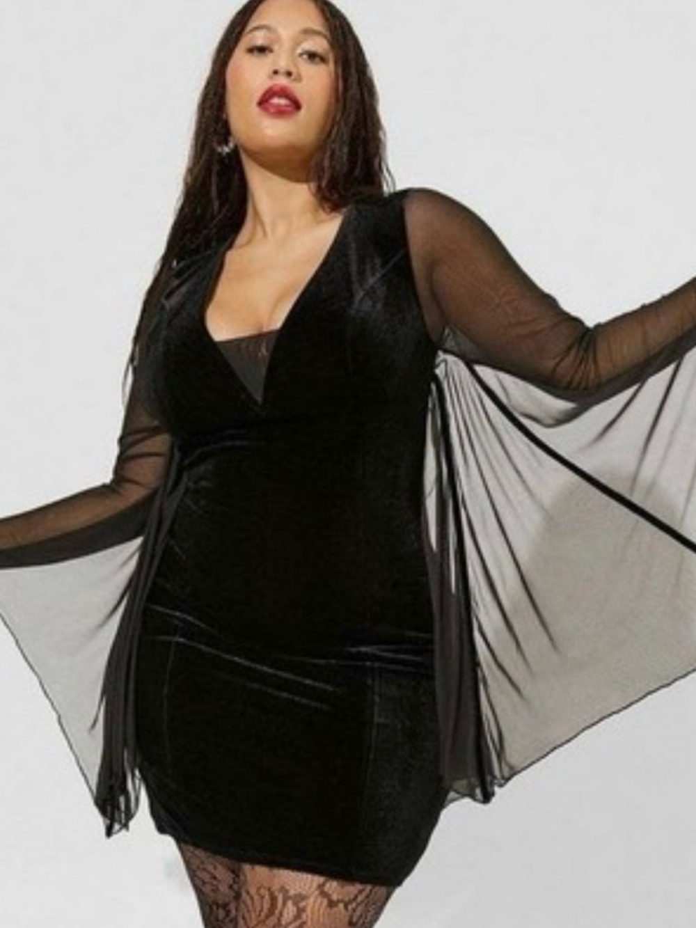 Torrid Halloween Dress Size 2 Black Velvet Sheer Bat Vampire Dark Spooky Sexy